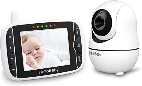 Video Baby Monitor with Camera and Audio, Remote Pan-Tilt-Zoom, Hellobaby Monitor Camera3.2'' LCD Screen, Infrared Night Vision, Temperature Display, Lullaby, Two Way Audio