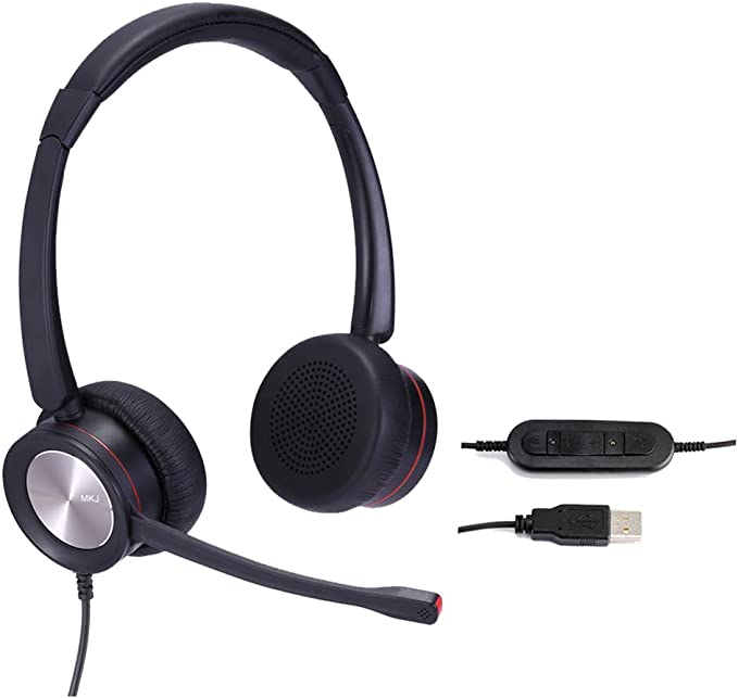 USB Headset with Noise Cancelling Microphone Computer Headphones with Speech Recognition Work from Home PC Laptops Headsets for Skype Microsoft Teams Zoom Softphones Rosetta Stone Gaming