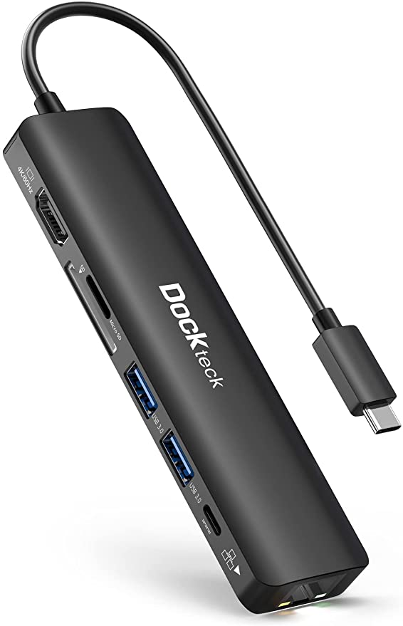 USB C Hub 4K 60Hz, Dockteck 7-in-1 USB C PD Ethernet Hub Dongle with 4K 60Hz HDMI, 1Gbps Ethernet, 100W PD, 2 USB 3.0, SD/Micro SD for MacBook Air/Pro M1 2020, iPad Pro 2021, iPad Mini 6 and More