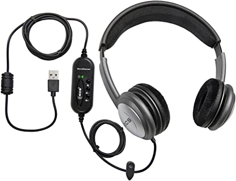 ECS WordSlinger Deluxe Over Head USB Transcription Headset | Transcribing Headphones with Volume Control and Noise Reduction