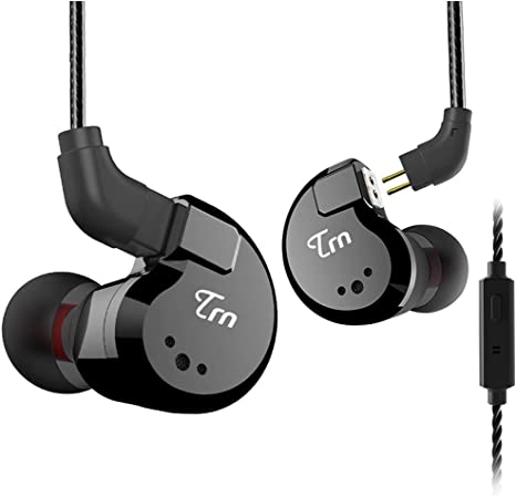 TRN V80 HiFi Earphone 2 Dynamic & 2 Balanced Armature Driver Stereo Bass IEM, Metal in Ear Headphone, Stage/Studio in Ear Monitor with Detachable 2 Pin Cable (Black with Mic)