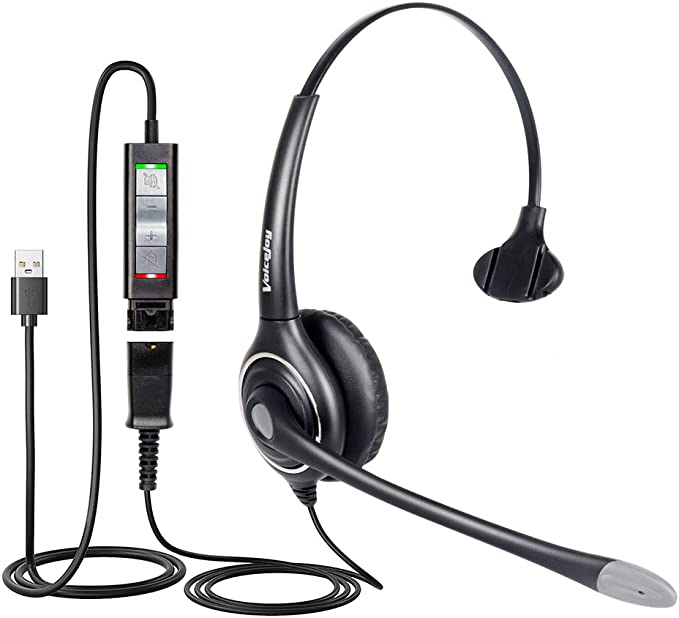 VoiceJoy HD253 USB Headset with Quick Disconnect Adapter Compatible with Plantronics QD,Computer Headset with Microphone Noise Cancelling, PC Headset Headphones for Laptop,PC,Skype,Zoom,Webinar