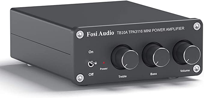 Fosi Audio TB10A 2 Channel Stereo Audio Amplifier Receiver Mini Hi-Fi Class D Integrated Amp 2.0CH for Home Speakers 100W x 2 with Bass and Treble Control TPA3116(with Power Supply)