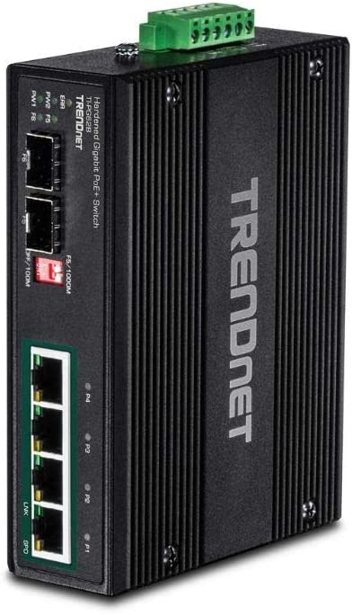 TRENDnet 6-Port Industrial Gigabit PoE+ DIN-Rail Switch, 12-56V, Alarm Relay, 2 Dedicated SFP Slots, IP30 Rated Housing, Lifetime Protection, TI-PG62B