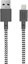 Load image into Gallery viewer, Native Union Belt Cable XL - 10ft Ultra-Strong Reinforced Durable USB-C to Lightning [MFi Certified] Charging Cable with Leather Strap Compatible with iPhone/iPad (Zebra)
