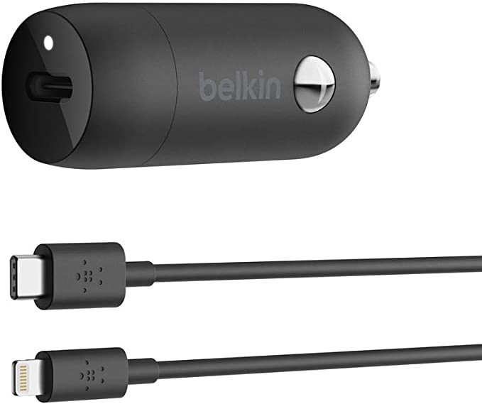 Belkin USB-C Car Charger 18W W/ 4Ft USB-C to Lightning Cable (iPhone Fast Charger for iPhone 11, Pro, Max, XS, Max, XR, X, 8, Plus, iPhone SE 2020) iPhone Car Charger, iPhone Charger