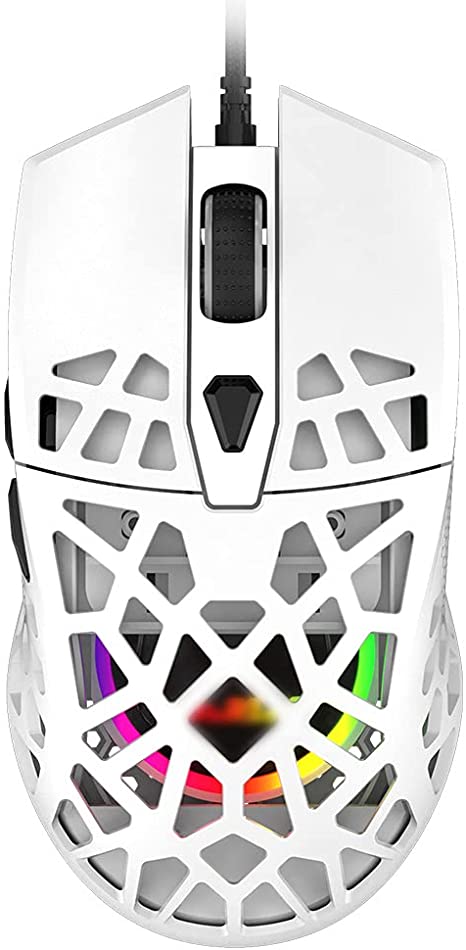NACODEX AJ339 65G Watcher Gaming Mouse with Lightweight Honeycomb Shell - RGB Chroma LED Light - Programmable 7 Buttons - Pixart 3327 12400 DPI Optical Sensor (AJ339-White)