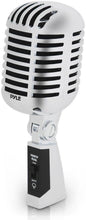 Load image into Gallery viewer, Classic Retro Dynamic Vocal Microphone - Old Vintage Style Unidirectional Cardioid Mic with XLR Cable - Universal Stand Compatible - Live Performance In Studio Recording - Pyle PDMICR42SL (Silver)
