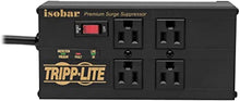Load image into Gallery viewer, Tripp Lite Isobar 4 Outlet Surge Protector Power Strip with 2 USB Charging Ports, 8ft Long Cord, Right-Angle Plug, Metal, 3330 Joules, Lifetime Limited Warranty &amp; $50K Insurance (IBAR4ULTRAUSBB),Black
