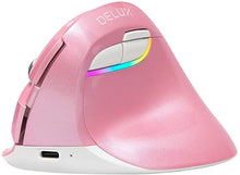 Load image into Gallery viewer, Delux Vertical Mouse with 2.4G USB Dongle and BT 4.0, Ergonomic Silent Wirless Mouse with Built-in Rechargeable Battery, 6 Buttons and 4 Level Sensitivity for Small Hands (M618mini-Pink)
