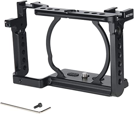 NICEYRIG Camera Cage for Sony A6100 A6400 A6500, with 1/4'' 3/8'' Locating Hole NATO Rail and Cold Shoe - 343