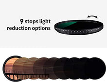 Load image into Gallery viewer, K&amp;F Concept 52mm Variable Neutral Density Filter ND8-ND2000 (3-11stop) Hydrophobic Adjustable ND Filter with 24 Multi-Layer Coatings for Camera Lens
