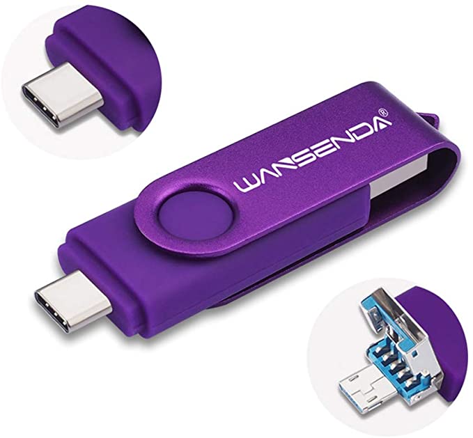 WANSENDA 3 in 1 USB 3.0/3.1 Flash Drive Type-C Type-A & Micro USB Photo Stick for Android Devices/PC/Tablet/Mac(256GB, Purple)