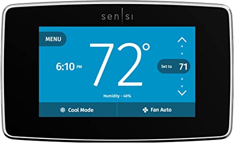 Emerson Sensi Touch Wi-Fi Smart Thermostat with Touchscreen Color Display, Works with Alexa, Energy Star Certified, C-wire Required, ST75 Black 5.625