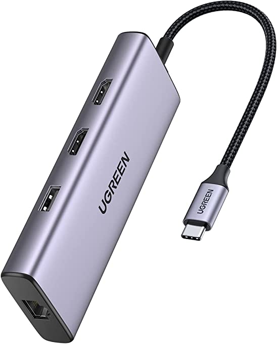 UGREEN USB C Hub Dual HDMI Adapter, 9-in-1 USB C Docking Station with Dual 4K@60Hz HDMI, PD Charging, 2 USB3.0, a USB2.0, SD/TF Card Reader and RJ45 for MacBook, Dell, HP, and More