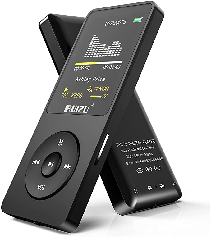 Mp3 Player,RUIZU X02 16GB Ultra Slim Music Player,Long Battery Life Mp3 with FM Radio, Voice Recorder, Video Play, Text Reading, 80 Hours Playback and Expandable Up to 128 GB (Black)