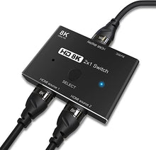 Load image into Gallery viewer, CABLEDECONN HDMI Ultra HD 8K 2.1 High Speed 48Gbps Directional Switch Only 2in 1out 8K@60Hz 4K@120Hz Converter Compatible with Xbox PS5 Projectors Monitors
