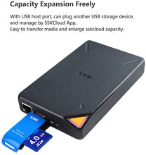 Load image into Gallery viewer, SSK 1TB Portable NAS External Wireless SSD with Own Wi-Fi Hotspot, External Solid State Drive Personal Cloud Smart Storage Supports Auto-Backup, Phone/Tablet PC/Laptop Wireless Remote Access
