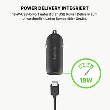 Load image into Gallery viewer, Belkin USB-C Car Charger 18W W/ 4Ft USB-C to Lightning Cable (iPhone Fast Charger for iPhone 11, Pro, Max, XS, Max, XR, X, 8, Plus, iPhone SE 2020) iPhone Car Charger, iPhone Charger
