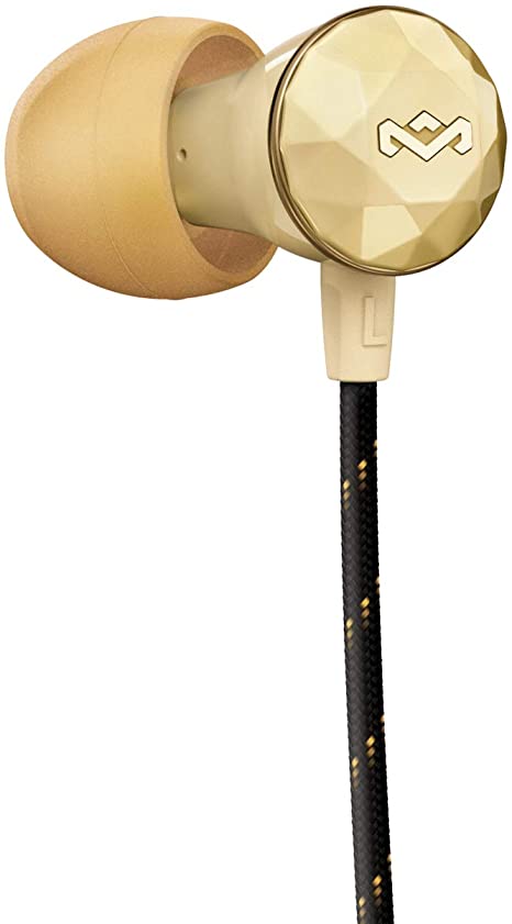 House of Marley Nesta Headphones Noise Cancelling Earbuds with a Microphone, Gold, Large