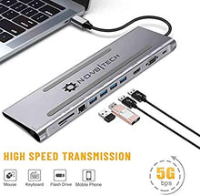 Load image into Gallery viewer, NOV8Tech USB C Hub Docking Station, 11-in-1 Type C Dock for M1 MacBook Pro Air 2021-2016 &amp; USB C Laptops, Triple Display 4K HDMI &amp; VGA, 100W USB-C PD, Gigabit Ethernet, SD/Micro SD, 4XUSB 3, Audio/Mic
