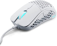 Load image into Gallery viewer, Pwnage Ultra Custom Symm: Ultralight Symmetrical Gaming Mouse - Flawless Pro Grade 3389 Optical Sensor- Flexible Paracord Cable - 100% PTFE Skates - Custom Weight as Low as 61 Grams - White
