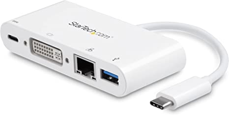 StarTech.com USB C Multiport Adapter - USB-C to DVI-D (Digital) Video Adapter with 60W Power Delivery Passthrough Charging, GbE, USB-A - Portable USB Type-C/Thunderbolt 3 Mini Laptop Dock (DKT30CDVPD)