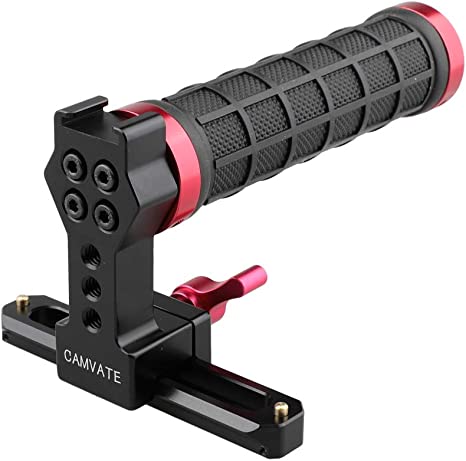 CAMVATE Quick Release Rubber Grip Top Handle with NATO Rail for Blackmagic Pocket Cinema Camera (Red)