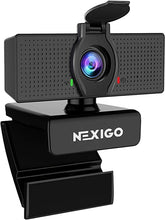 Load image into Gallery viewer, 1080P Web Camera, HD Webcam with Microphone, Software Control &amp; Privacy Cover, NexiGo N60 USB Computer Camera, 110-degree FOV, Plug and Play, for Zoom/Skype/Teams, Conferencing and Video Calling
