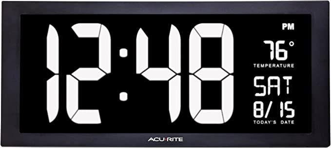 AcuRite 76102M Oversized LED Clock with Indoor Temperature, Date and Fold-Out Stand, 18