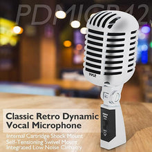 Load image into Gallery viewer, Classic Retro Dynamic Vocal Microphone - Old Vintage Style Unidirectional Cardioid Mic with XLR Cable - Universal Stand Compatible - Live Performance In Studio Recording - Pyle PDMICR42SL (Silver)
