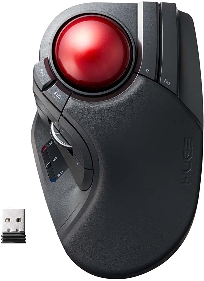 ELECOM 2.4GHz Wireless Finger-operated Large size Trackball Mouse 8-Button Function with Smooth Tracking, Precision Optical Gaming Sensor Palm Rest Attached (M-HT1DRBK)