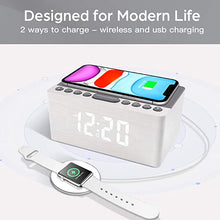 Load image into Gallery viewer, ANJANK Wooden Digital Alarm Clock FM Radio,10W Fast Wireless Charger Station for iPhone/Samsung Galaxy,5 Level Dimmer,USB Charging Port,2 Wake up Sounds,Bedrooms Sleep Timer,Wood LED Clock for Bedside
