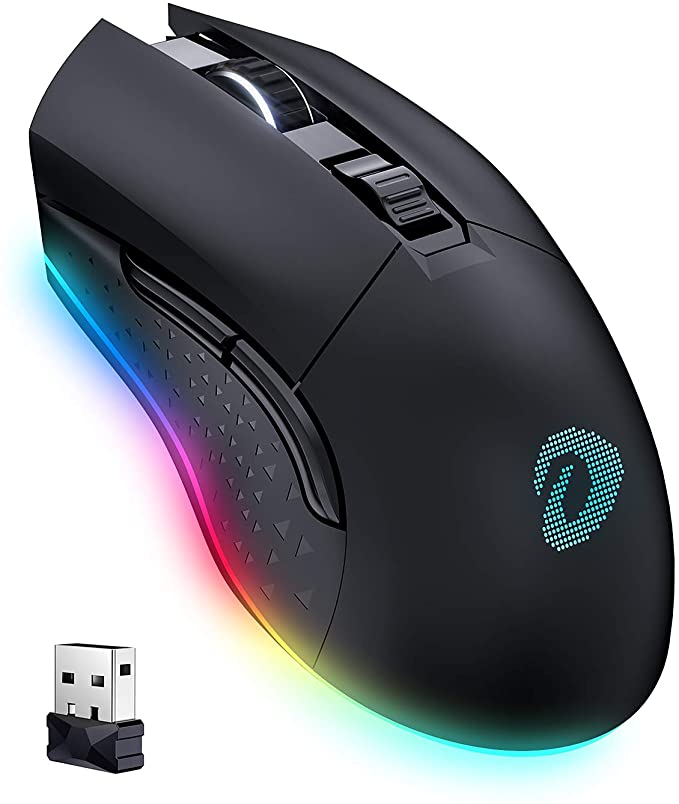 Wireless and Wired Dual-Mode Rechargeable Gaming Mouse with 7 Programmable Buttons, RGB and 7 Adjustable DPI Levels up to [10000DPI] [150IPS] [1000Hz Polling Rate] for PC and Notebook Gamer (Black)