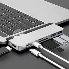 Load image into Gallery viewer, HyperDrive USB C Hub, Sanho Duo 7-in-2 USB-C Adapter for MacBook Pro Air with Magnetic Grip Thunderbolt 3 USB-C 40Gbps 100W PD USB-A 3.1 4K60Hz HDMI SD MicroSD, Silver
