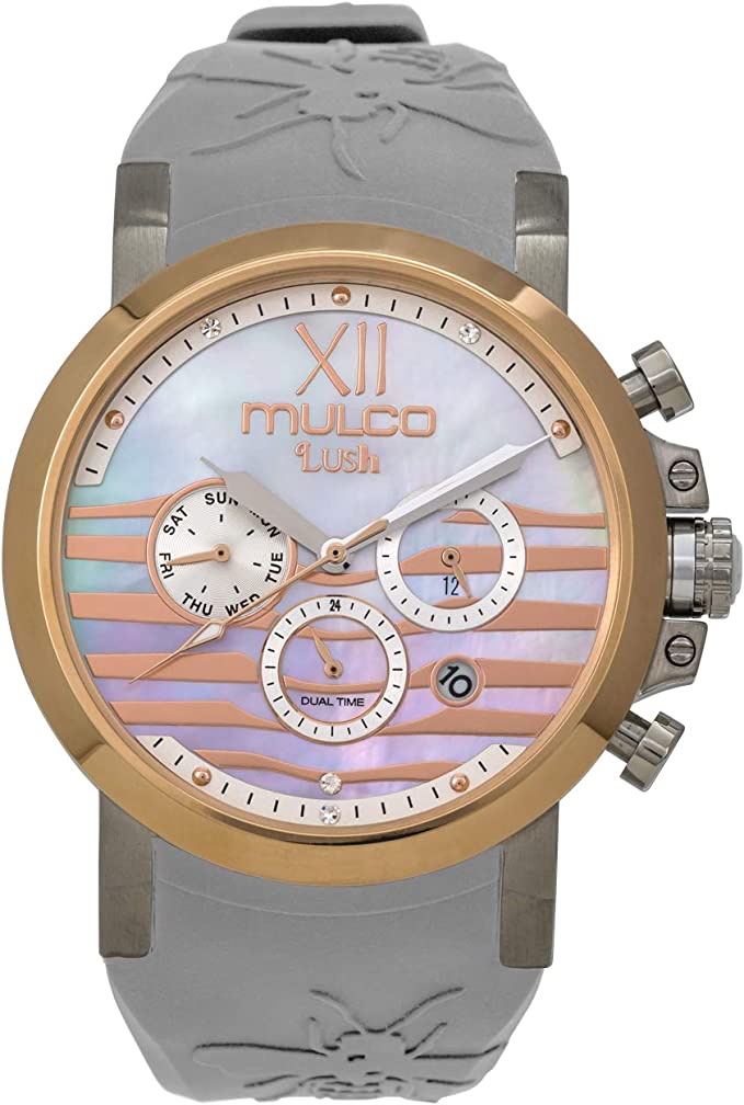 Mulco Lush Bee Quartz Multifunctional Movement Women's Watch | Premium Mother of Pearl and Swarovski Sundial Display with Rose Gold Accents | Silicone Watch Band | Water Resistant