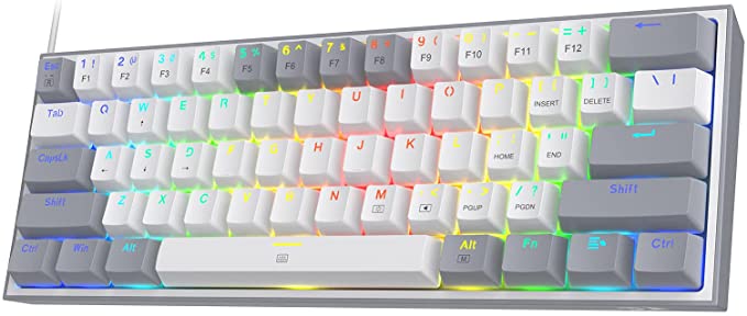 Redragon K617 Fizz 60% Wired RGB Gaming Keyboard, 61 Keys Compact Mechanical Keyboard w/White and Pink Color Keycaps, Linear Red Switch, Pro Driver/Software Supported