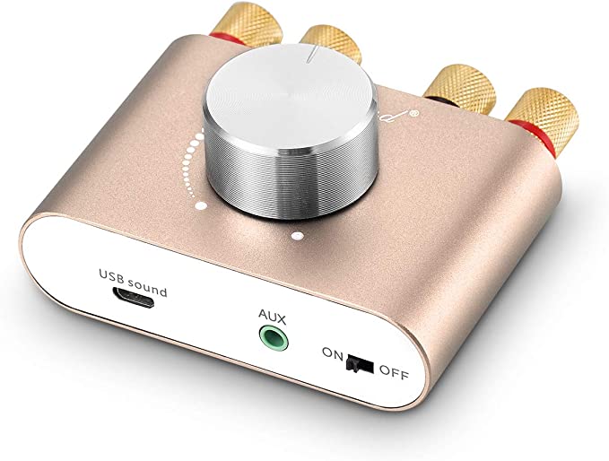 Nobsound Mini Bluetooth 5.0 Power Amplifier, Stereo Hi-Fi Digital Amp 2.0 Channel 50W?2 with AUX/USB/Bluetooth Input, Wireless Audio Receiver, PC Sound Card with Power Supply (Gold)