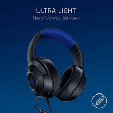 Load image into Gallery viewer, Razer Kraken X Ultralight Gaming Headset: 7.1 Surround Sound - Lightweight Aluminum Frame - Bendable Cardioid Microphone - for PC, PS4, PS5, Switch, Xbox One, Xbox Series X|S, Mobile - Black/Blue
