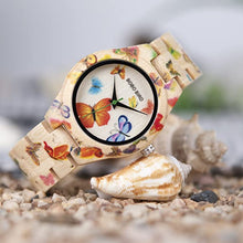 Load image into Gallery viewer, BOBO BIRD Women&#39;s Bamboo Watch Butterfly Engraved Handmade Wooden Casual Watches
