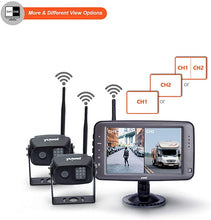 Load image into Gallery viewer, Wireless Backup Camera with 5 inch Split Screen, Ip69k Waterproof Wireless Rear View Camera with Night Vision, Support add 2nd Wireless reversing Camera for Trailer, Rv, Trucks, Motorhome, etc
