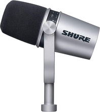 Load image into Gallery viewer, Shure MV7 USB Podcast Microphone for Podcasting, Recording, Live Streaming &amp; Gaming, Built-in Headphone Output, All Metal USB/XLR Dynamic Mic, Voice-Isolating Technology, TeamSpeak Certified - Silver
