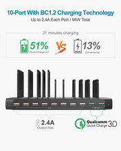Load image into Gallery viewer, Unitek USB Charging Station for Multiple Devices, Charger Organizer Stand Dock with Dividers, Quick Charge 3.0 Compatible for Smartphone, Tablet, iPad and Other Electronics
