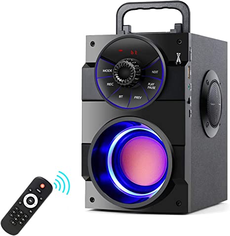 Bluetooth Speakers, Portable Wireless Speaker with Subwoofer Heavy Bass, 2 Loud Speaker, LED Lights, FM Radio, Remote Control, MP3 Player Powerful Speaker Suitable for Travel, Indoor and Outdoor