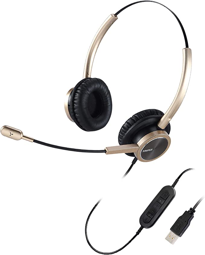 MAIRDI USB Telephone Headset with Microphone Over-The-Head, Computer Headphone w/Volume Control for Office Business Call, PC Headset w/Noise Cancelling Mic for Voice Recognition Speech Dictating