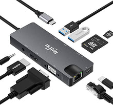 Load image into Gallery viewer, USB C Hub, 9-in-1 USB C Adapter with 4K USB C to HDMI,VGA, USB C Charging, 2 USB 3.0, SD/TF Card Reader, USB C to 3.5mm, Gigabit Ethernet, USB C Dock Compatible Apple MacBook Pro 13/15 (Thunderbolt 3)
