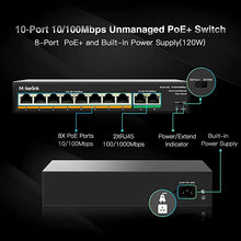 Load image into Gallery viewer, MokerLink 8 Port PoE Switch with 2 Gigabit Uplink, 802.3af/at PoE+ 100Mbps, 120W Built-in Power, Extend to 250Meter, Metal Plug &amp; Play
