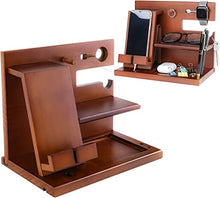 Load image into Gallery viewer, awofer Wood Phone Docking Station Nightstand Organizer for Men - Key Holder Wallet Stand iWatch Organizer Ring Hanging - Gadgets Gifts for Husband Boyfriend Dad Son Birthday Anniversary Fathers Day
