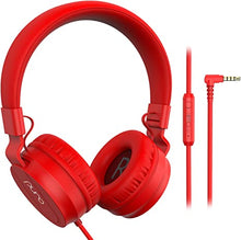 Load image into Gallery viewer, PuroBasic Volume Limiting Wired Headphones for Kids, Boys, Girls 2+ Foldable &amp; Adjustable Headband w/Microphone, Compatible with iPad, iPhone, Android, PC &amp; Mac – by Puro Sound Labs, Red
