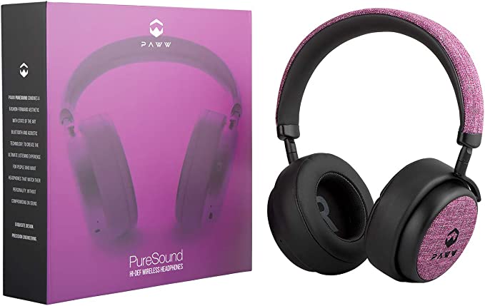 Paww PureSound Headphones - Over the Ear Bluetooth Fashion Headphones – Hi Fi Sound Quality Longer Playtime - For Calls Movies & More (Cerise Pink)